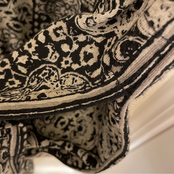 Lucky Brand Black Tan Midi Long Slv V neck Dress Pockets Tribal Boho Festival S - Picture 11 of 12